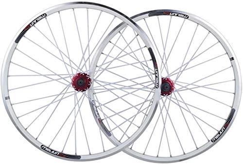 Mountain Bike Wheel : OYY Manufacture Wheels Bike Wheelset, 26 inch Mountain Bike Wheel(front + rear) double-walled aluminum Brake Wheel Set Quick Release Palin Bearing 7, 8, 9, 10 Speed (Color : White)