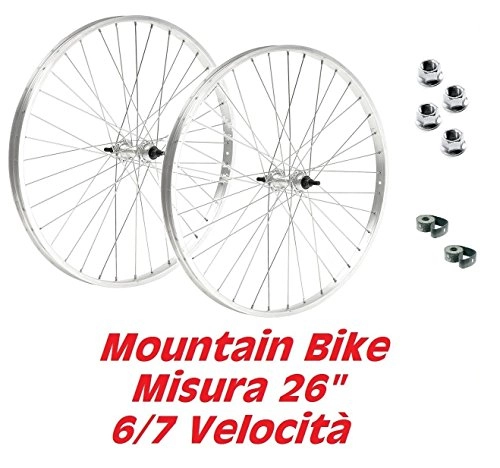 Mountain Bike Wheel : Pair of Wheels, Bicycle or Mountain Bike / Dimensions 26 "- 6 / 7 Speed with FLAP and nuts