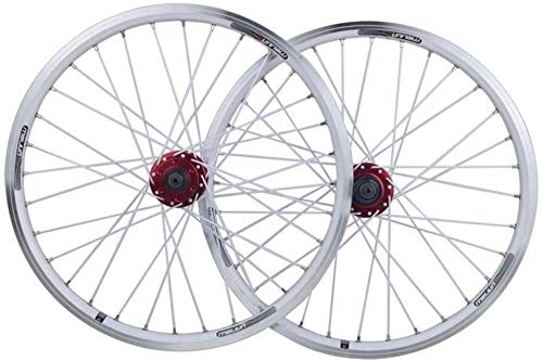 Mountain Bike Wheel : Pair Of Wheels Foldable Bike 20 Inch Wheel BMX Rim Alloy Double Layer Brake Disc / V QR 7-10 Speeds 32H, White