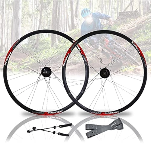 Mountain Bike Wheel : PHOCCO Mountain Bike Quick Release Wheelset 26'' Front Rear Wheel Double Layer Aluminum Alloy Rim 28 Spokes Disc Brake Hub (Color : Black, Size : 26'')