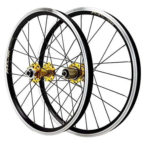 Mountain Bike Wheel : Puozult Bike Wheelset 20 Inch 406 Disc / V Brake Mountain Bicycle Wheel Aluminum Alloy Six Nail Rim 7 8 9 10 11 12 Speed Six Claws 24holes (Color : Gold)