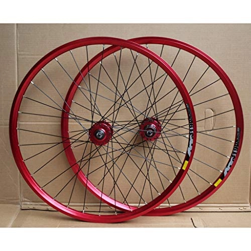Mountain Bike Wheel : QHY Cycling MTB Bike Wheelset 24 Inch Double Layer Rim Disc / Rim Brake Bicycle Wheel 8-10 Speed 32H (Color : B- Red)