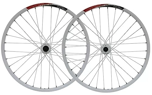 Mountain Bike Wheel : Quick Release Mountain Wheel Set 26-inch mountain bike wheelset aluminum alloy rim 6-Bolts Disc Brake Ball bearing hubs Suitable for 7-10 speed Cassette Steel round spokes (Color : White)
