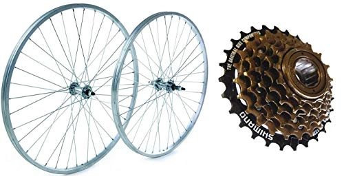 Mountain Bike Wheel : RALEIGH TRU BUILD 26" Alloy Front & Rear Mountain Bike Wheel Set- Nutted - Silver - Including 6 Speed Shimano Freewheel RGR810 / RGH810
