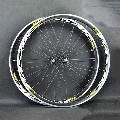 Mountain Bike Wheel : Road Bicycle Wheelset，700C Mountain Bike Front Wheel Rear Wheel 30mm Double-Walled Rim Bicycle Wheelset Fast Release BMX Wheels V Brake (Color : Yellow)