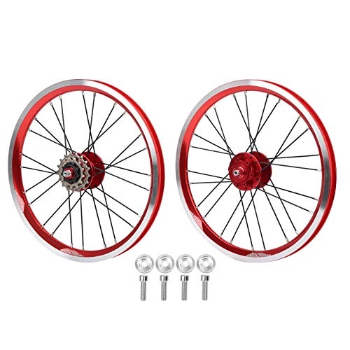 Mountain Bike Wheel : Rosvola Cycling Wheelset, 16in 305 6 Nail Disc Brake Lightweight Portable Folding Bike Wheelset, for V Brake Mountain Bike(red)