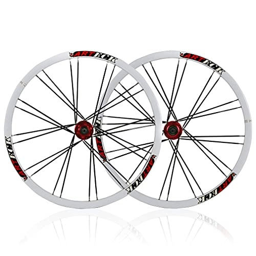 Mountain Bike Wheel : RUJIXU MTB Bike Wheelset 26inch Bicycle Rim Disc Brake Quick Release Double Wall Rims hub for 6-7-8-9 Speed Cassette Freewheels Mountain Cycling Wheels 2348g (Color : White red hub, Size : 26in)