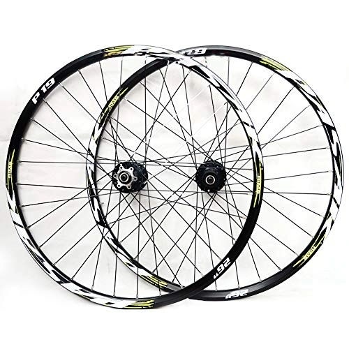 Mountain Bike Wheel : Samnuerly Mountain Bike Wheelset, 26 / 27.5 / 29 Inch Bicycle Wheel Double Walled Aluminum Alloy MTB Rim Fast Release Disc Brake 32H 7-11 Speed Cassette, Front and Rear Wheels (Green 27.5)