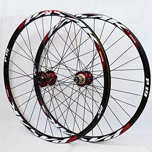 Mountain Bike Wheel : Samnuerly MTB Bike Wheelset 26 27.5 29 Mountain Bicycle Wheel Double Layer Alloy Rim Quick Release / Thru Axle Dual Purpose 7-11 Speed Hub Disc Brake (Red Hub Red Logo 26inch)