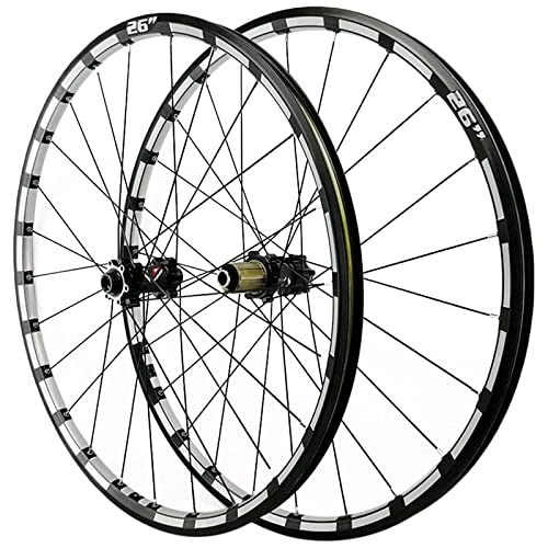 Mountain Bike Wheel : SHKY Mountain Bike Wheelset, Aluminum Alloy Rim Disc Brake MTB Wheelset Thru Axle Front Rear Bicycle Wheels, Black Hub, 29in