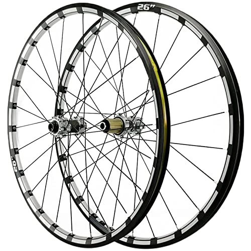Mountain Bike Wheel : SHKY Mountain Bike Wheelset, Aluminum Alloy Rim Disc Brake MTB Wheelset Thru Axle Front Rear Bicycle Wheels, Silver Hub, 27.5in