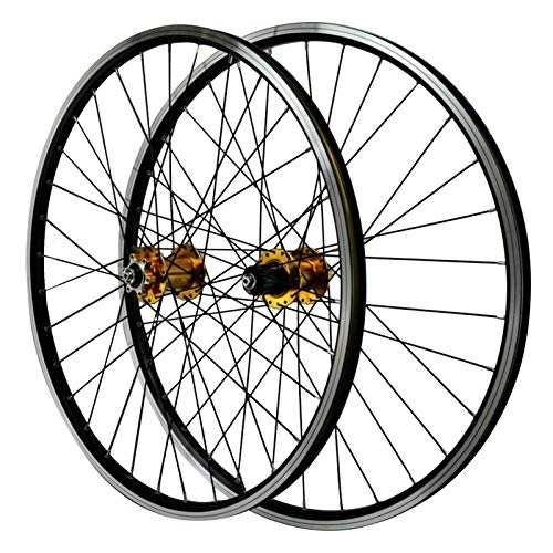 Mountain Bike Wheel : SJHFG 26'' Bike Wheels, Mountain Bike Disc Brake Hub Quick Release Wheels Double-layer Aluminum Alloy Rim V Brake (Color : Yellow)