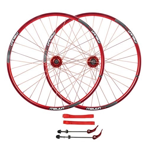 Mountain Bike Wheel : SJHFG 26'' Mountain Bike Wheels, 32 Holes Double Wall Disc Brake Rim Quick Release Aluminum Alloy Wheels Support 26 * 1.35-2.35 Tires (Color : Red)