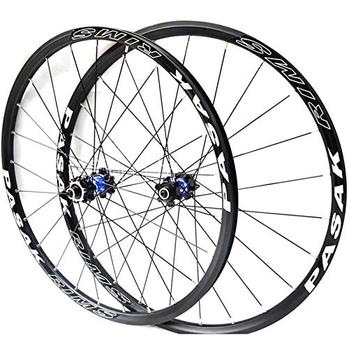 Mountain Bike Wheel : SN 26 / 27.5 Inch Ultralight Mountain Bike Wheelset Front Rear Bicycle Wheel 24 Hole 4 Bearing Disc Brake Quick Release Double Wall Rim (Color : Black Carbon Blue Hub, Size : 27.5inch)