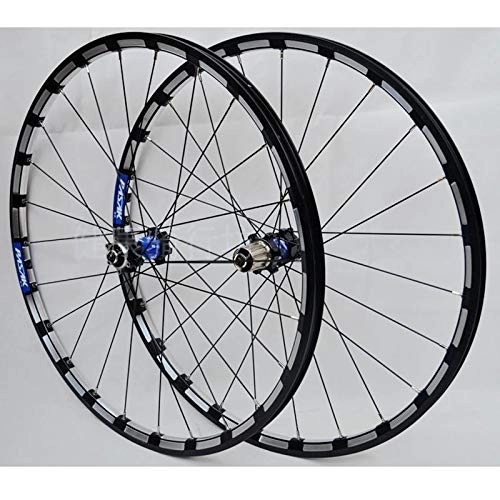 Mountain Bike Wheel : SN Bicycle Wheelset 26 27.5 In Mountain Bike Wheel Double Layer Alloy Rim 4 Bearing 7-11 Speed Cassette Hub Disc Brake Quick Release (Color : Black Carbon Blue Hub, Size : 27.5inch)