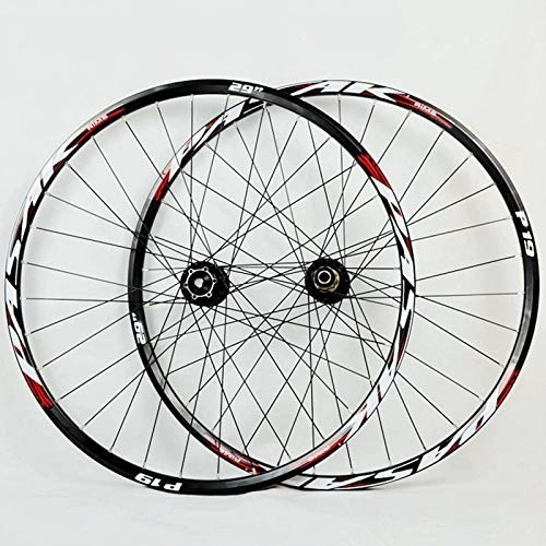 Mountain Bike Wheel : SN MTB Bike Wheelset 26 27.5 29 Mountain Bicycle Wheel Double Layer Alloy Rim Quick Release / Thru Axle Dual Purpose 7-11 Speed Hub Disc Brake (Color : Black Hub red logo, Size : 27.5inch)