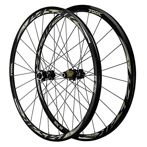 Mountain Bike Wheel : SN Ultralight 700C Disc Brake Road Bike Wheelset Thru Axle Mountain Bike Front + Rear Wheel Cyclocross Road V / C Brake 7 / 8 / 9 / 10 / 11 / 12 Speed Wheel (Color : Black)
