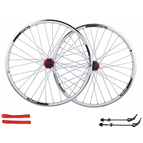 Mountain Bike Wheel : TANGIST Mountain Bike Cycling Wheelset 26 Inch, Double Wall Aluminum Alloy MTB Rim V-Brake Disc Wheelsa Hybrid Freewheel 7 8 9 10 Speed (Color : White spokes, Size : Black hub)