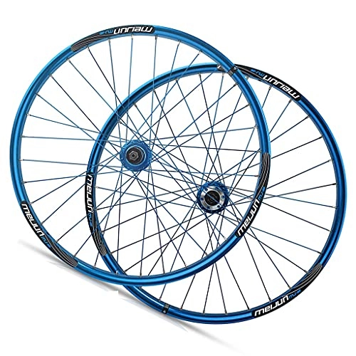 Mountain Bike Wheel : TianyiTrade 26 Inch Mountain Bike Wheelset Bicycle Wheel Disc Brake Double Wall Aluminum Alloy Quick Release 7 / 8 / 9 / 10 Speed Flywheel 32 Hole (Color : Blue)