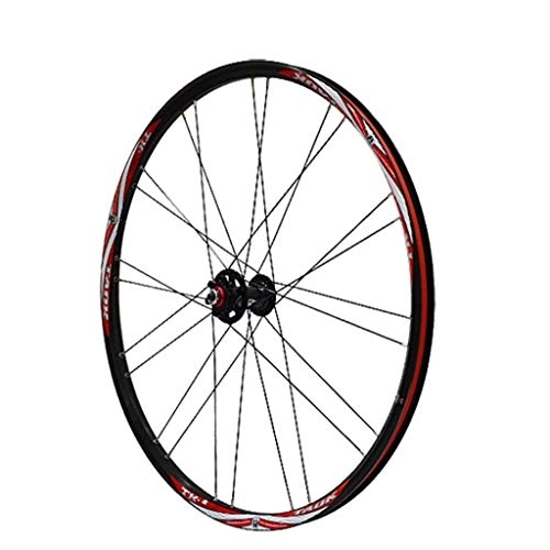 Mountain Bike Wheel : TYXTYX Cycling Wheels Bike Wheel Set 26" Bicycle Wheel MTB Double Wall Alloy Rim Tires 1.5-2.1" Disc Brake 7-11 Speed Sealed Bearings Hub Quick Release (Color : Black red Front)
