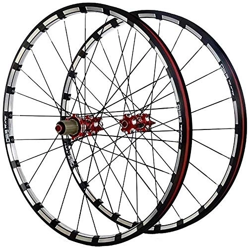 Mountain Bike Wheel : TYXTYX MTB Bike Wheelset 26 27.5 in Bicycle Wheels Double Layer Alloy Rim 7 Sealed Bearing 11 Speed Cassette Carbon Hub Disc Brake QR 24H 1742G, Red