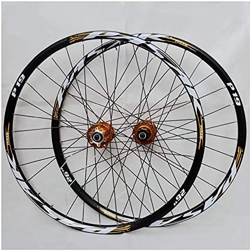 Mountain Bike Wheel : TYXTYX MTB Downhill Wheelset 26 / 27.5 / 29 inch Double Wall Aluminum Alloy Bicycle Wheel Rim Hybrid / Mountain for 7 / 8 / 9 / 10 / 11 Speed (Color : Gold, Size : 26 inch)