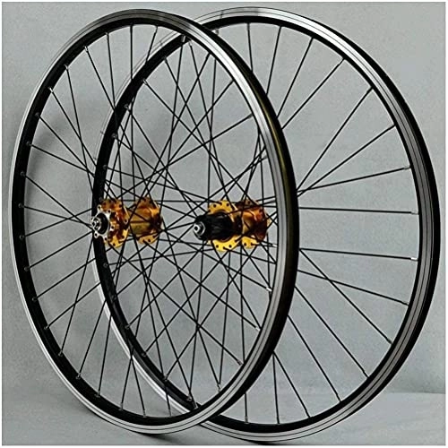 Mountain Bike Wheel : TYXTYX MTB Wheelset 26Inch Bicycle Cycling Rim Mountain Bike Wheel 32H Disc / Rim Brake 7-11Speed QR Cassette Hubs Sealed Bearing 6 Pawls, Gold