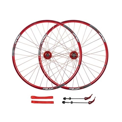 Mountain Bike Wheel : TYXTYX Quick Release Axles Bicycle Accessory 26 Inch Mountain Cycling Wheel Set Hub Rims 32H Disc Brake Double Wall 2113g Load: 150kg Road Bicycle Cyclocross Bike Wheels (Color : RED)