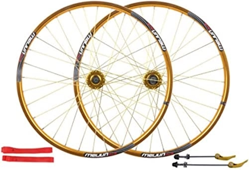 Mountain Bike Wheel : UPPVTE 26in Bicycle Wheelset, 32H double-walled aluminum alloy disc brake mountain bike wheel set quick release American valve 7-10 speed Wheel (Color : Yellow, Size : 26inch)