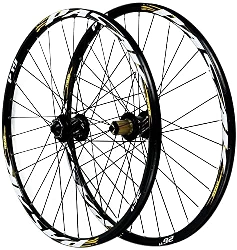 Mountain Bike Wheel : UPVPTK 26 / 27.5 / 29In Mountain Bike Wheel, Barrel Shaft Front Rear Wheelset Disc Brake 7-11 Speed Cassette Quick Release Double Wall Disc Rims Wheel (Color : Yellow, Size : 26INCH)