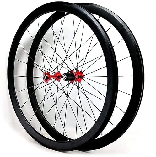Mountain Bike Wheel : UPVPTK 700C Wheelset, Carbon Fiber Road Bike Wheels 40mm Matte 20mm Width Suitable 7-12 Speed Cassette QR Mountain Bike Wheelset Wheel (Color : Red hub not logo, Size : 700C)