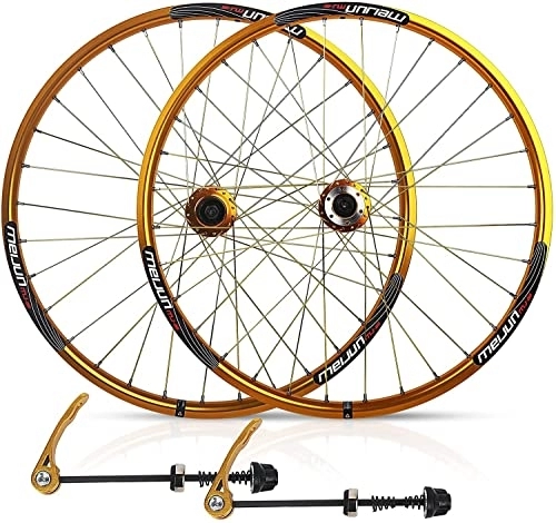 Mountain Bike Wheel : UPVPTK Cycling Bicycle Wheel 26 Inch, Disc Brake Double Wall Rims QR Ball Bearing for Cassette Hub 7 8 9 10 Speed MTB Bike Wheelset Wheel (Color : Gold, Size : 26inch)
