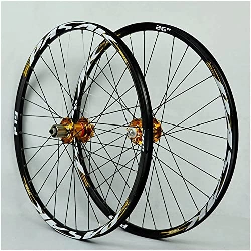 Mountain Bike Wheel : UPVPTK Mountain Bike Wheelset 26 / 27.5 / 29In, 32H Front+Rear Wheel Double Walled Aluminum Alloy MTB Rim Quick Release Disc Brake7-11 Speed Wheel (Color : Gold-1, Size : 27.5INCH)