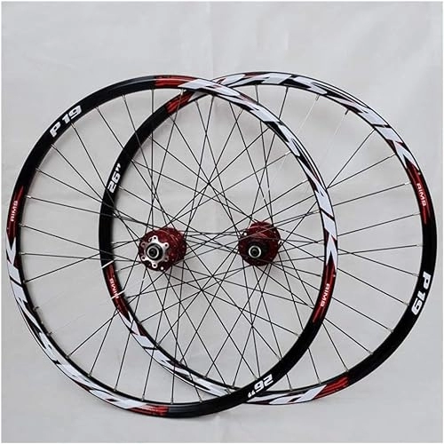 Mountain Bike Wheel : Usknxiu Mountain Bike Wheelset, 29 / 26 / 27.5 Inch Bicycle Wheel (Front + Rear) Double Walled Aluminum Alloy MTB Rim Fast Release Disc Brake 32H 7-11 Speed Cassette, Red, 27.5in