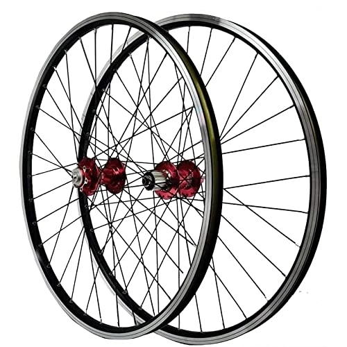 Mountain Bike Wheel : UZIAH MTB Wheelset 26 Inch Handmade Standard Bicycle Rim 32 Spoke Mountain Bike Front & Rear Wheel Disc / Rim Brake 7-11Speed Cassette QR Sealed Bearing Hubs, Red