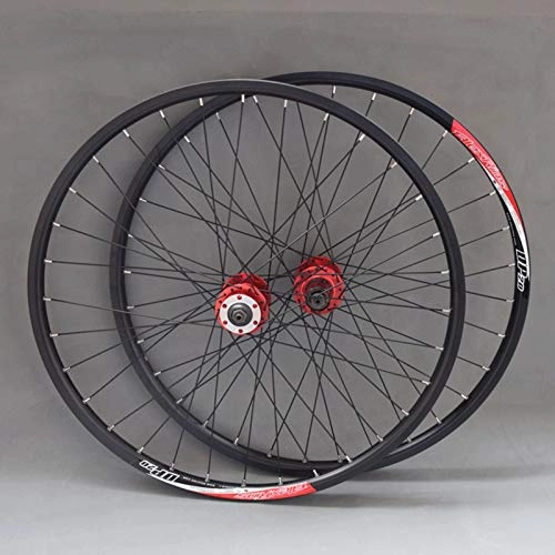 Mountain Bike Wheel : VBCGGGG 26 27.5 In Bike Wheelset Mtb Quick Release Wheel Bicycle Rim 32 Spoke Disc Brake 8 / 9 / 10 Speed Cassette Flywheel CNC Hubs Freewheel (Color : RED HUB, Size : 27.5INCH)