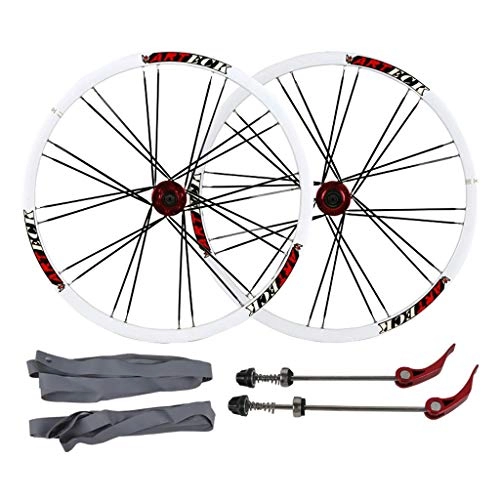 Mountain Bike Wheel : VHHV MTB Wheel Set 26 Inch, Mountain Bike Front Rear Wheel for 7 8 9 10 Speed 24H Double Wall Rim (Color : Black spoke red Hub)