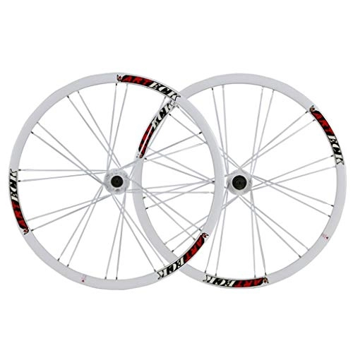 Mountain Bike Wheel : VHHV MTB Wheelset 26 Inch, Mountain Bike Double Wall Rim Aluminum Alloy 24H Quick Release for 26" X 1.35~2.125 Tires (Color : White)