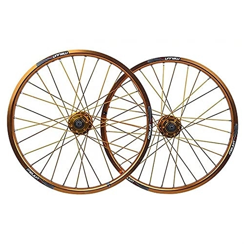 Mountain Bike Wheel : vivianan 20 Inch MTB BMX Bicycle Wheelset 406 Mountain Bike Wheel Disc Brake Quick Release 32 Holes 100 / 135mm Rim For 7 8 9 10 Cassette Speed 1710g For 1.25-2.215 Tires (Color : Gold)