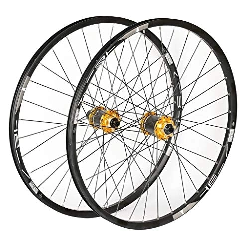 Mountain Bike Wheel : VPPV Mountain Bicycle Wheelset 27.5 Inch Double Wall Disc Brake Quick Release Hybrid Rim 26 Cycling Wheel 11 Speed (Color : Yellow, Size : 26inch)