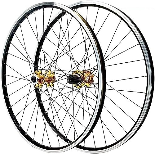 Mountain Bike Wheel : Wheel Set 26 / 27.5 / 29 "V Disc Brake Wheel Set Quick Release Bicycle Wheels Mountain Bike Rims 32H Wheels (Color : Gold, Size : 27.5inch)