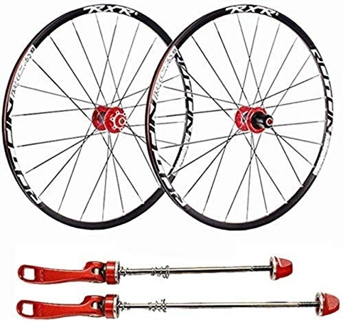 Mountain Bike Wheel : Wheels Mountain bike rims, 26 inch bicycle wheelset double-walled aluminum alloy bicycle wheels Quick release disc brake 24 holes 7 8 9 10 11 speed (Color:Red)