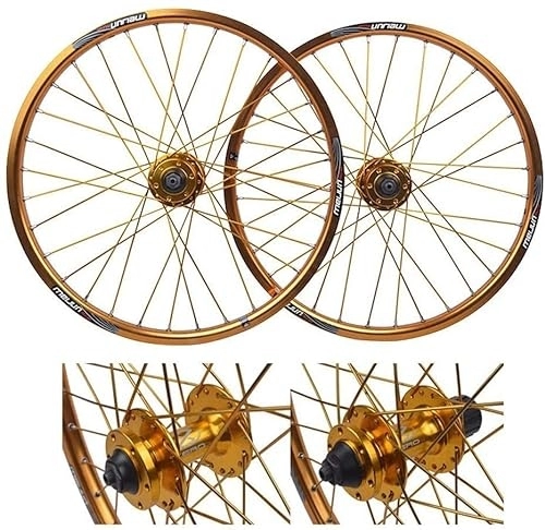 Mountain Bike Wheel : Wheelset 20" MTB Bike Wheel Set, 8 Speed Sealed Bearings Hub Rotor Mountain Road Bike 406 Small Wheel Wheel Set Pure Disc Brake road Wheel (Color : Gold, Size : 20inch)