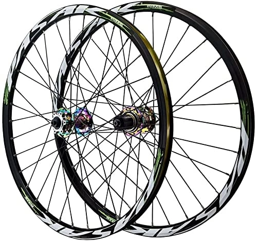 Mountain Bike Wheel : Wheelset 24" Mountain Bike Wheelset, Disc Brake Quick Release BMX MTB Rim Folding Bicycle Wheels 32H for 7 / 8 / 9 / 10 / 11 / 12 Speed Cassette road Wheel (Color : Colorful green, Size : 24'')