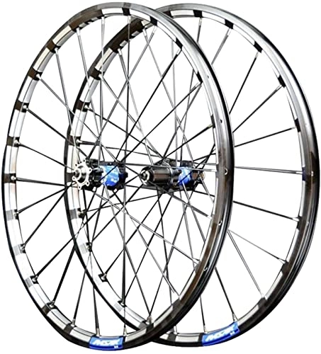 Mountain Bike Wheel : Wheelset 26" 27.5" 29" Bicycle Rim Disc Brake Wheels Quick Release 24 Holes Cassette Hub for 7 / 8 / 9 / 10 / 11 / 12 Speed Mountain Bike Wheelset road Wheel (Color : Blue, Size : 29 inch)