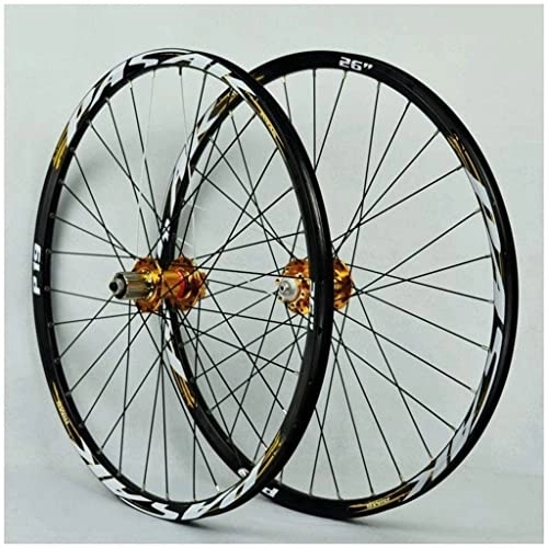 Mountain Bike Wheel : Wheelset 26 27.5 29" Mountain Bike Wheel, Disc Brake Double Layer Alloy Rim 32H 7-11speed Cassette Hubs Sealed Bearing QR Schrader Valve road Wheel (Color : Gold, Size : 29inch)