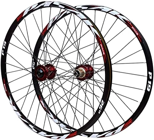 Mountain Bike Wheel : Wheelset 26 / 27.5 / 29in Bicycle Wheelset, Aluminum Alloy Front 2 Rear 4 Bearings 12 / 15MM Barrel Shaft Disc Brake MTB Bike Cycling Wheels road Wheel (Color : Red, Size : 29in / 20mmaxis)