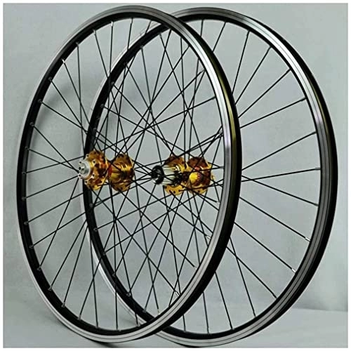 Mountain Bike Wheel : Wheelset 26 / 27.5 / 29In MTB Bike Wheel, Double Wall Alloy Rim Cassette Hub Sealed Bearing Disc / Rim Brake QR 7-11 Speed Bicycle Wheel Set road Wheel (Color : Gold, Size : 27.5inch)
