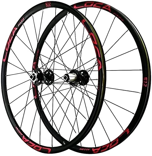 Mountain Bike Wheel : Wheelset 26 / 27.5 / 29in MTB Bike Wheelset, QR Double Walled Aluminum Rim 24H Disc Brake Wheels 7 8 9 10 11 12 Speed Cassette Sealing Bearing road Wheel (Color : Red-1, Size : 29")