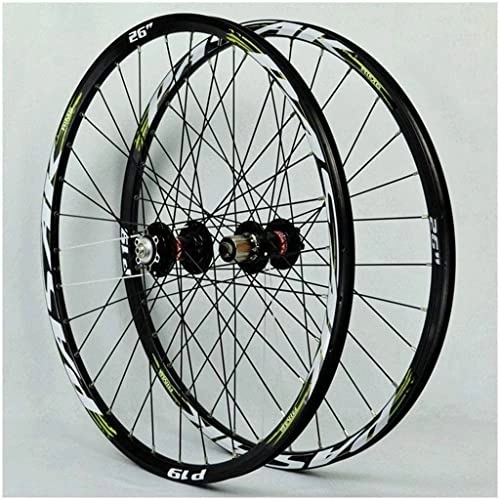 Mountain Bike Wheel : Wheelset 26 27.5 / 29Inch Mountain Bike Wheel, Double Layer Alloy Rim Disc Brake Bicycle Wheelset MTB 32H 7-11speed Hubs Sealed Bearing QR road Wheel (Color : Green, Size : 29inch)